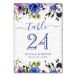 水彩紫と青結婚の花 テーブルナンバー