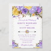 水彩紫と黄色の花結婚の 招待状 (正面)