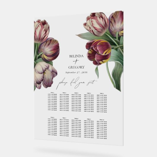 水彩紫のチューリップ結婚の座席表 アクリルサイン (傾斜)