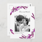 水彩紫のフローラ結婚の写真感謝していよ ポストカード (正面/裏面)