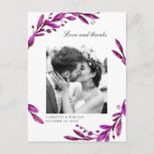 水彩紫のフローラ結婚の写真感謝していよ ポストカード (正面)