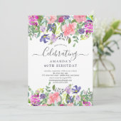 水彩紫のフローラ誕生会 招待状 (スタンド正面)