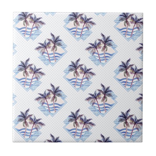 水彩紫の幾何学的ヤシの木のパターン タイル (正面)