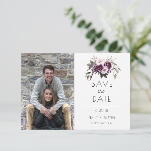 水彩紫の花模様写真保存日付 | セーブザデート (スタンド正面)