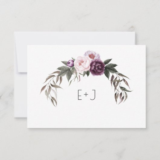 水彩紫の花模様写真保存日付 | セーブザデート (裏面)