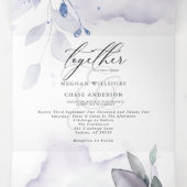 水彩紫の葉っぱが全体に入結婚る 三つ折り招待状 (内部中)