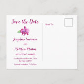 水彩紫の蘭の結婚式の日付を保存 案内ポストカード (裏面)