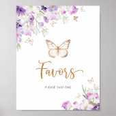 水彩紫の金ゴールド蝶の好意 ポスター (正面)