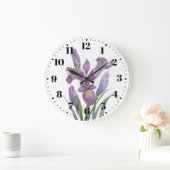 水彩紫アイリス植物フローラアート ラージ壁時計 (ホーム)