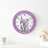 水彩紫アヤメ植物フローラ絵画ズ ラージ壁時計 (ホーム)
