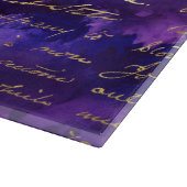 水彩紫インクパターンと金ゴールドスクリプト カッティングボード (角)