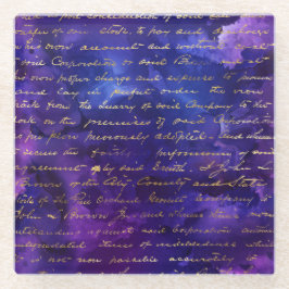 水彩紫インクパターンと金ゴールドスクリプト ガラスコースター