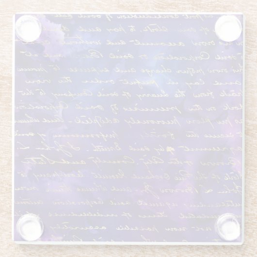 水彩紫インクパターンと金ゴールドスクリプト ガラスコースター (裏面)