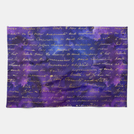 水彩紫インクパターンと金ゴールドスクリプト キッチンタオル