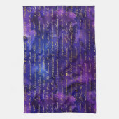水彩紫インクパターンと金ゴールドスクリプト キッチンタオル (縦)