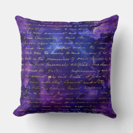水彩紫インクパターンと金ゴールドスクリプト クッション