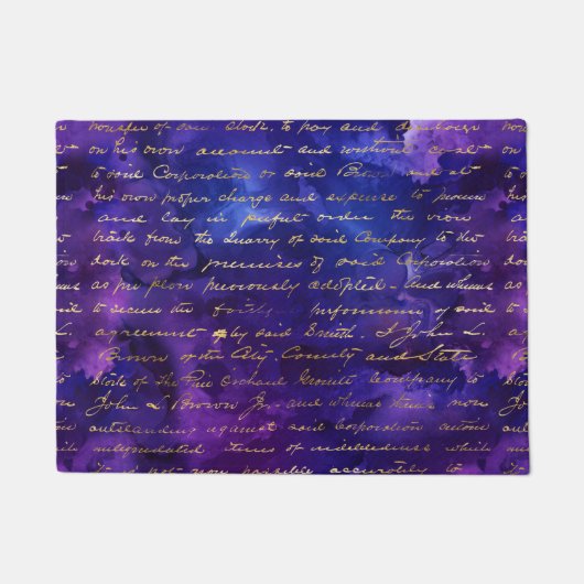 水彩紫インクパターンと金ゴールドスクリプト ドアマット (正面)