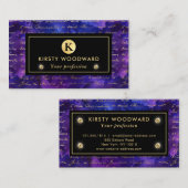水彩紫インクパターンと金ゴールドスクリプト 名刺 (正面/裏面)
