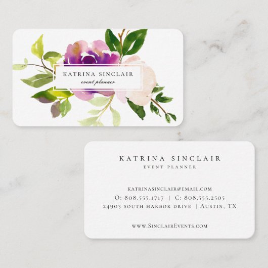 水彩紫エレガントのカシスフローラ 名刺 (正面/裏面)