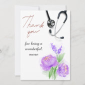 水彩紫エレガントフローラ聴診器ナース サンキューカード (正面)