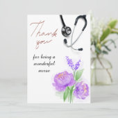 水彩紫エレガントフローラ聴診器ナース サンキューカード (スタンド正面)
