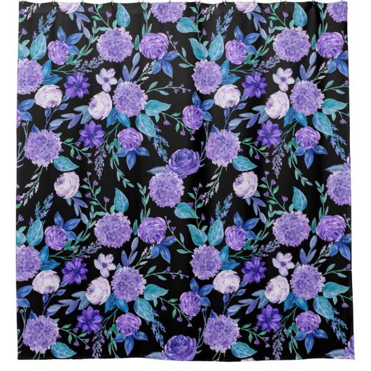 水彩紫エレガント色フローラブーケ| シャワーカーテン (正面)