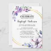 水彩紫エレガント花記念碑 招待状 (正面)