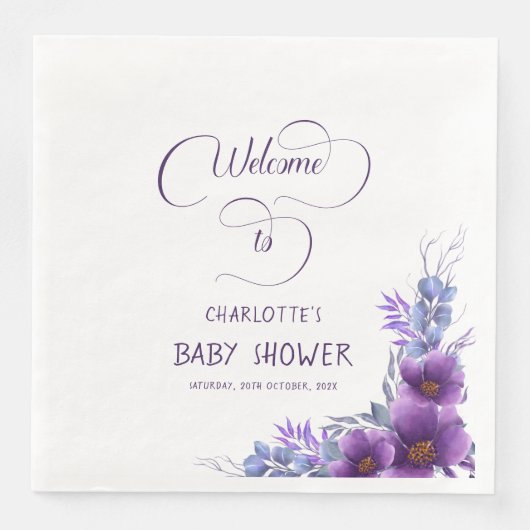 水彩紫エレガント花赤ちゃんシャワー (正面)