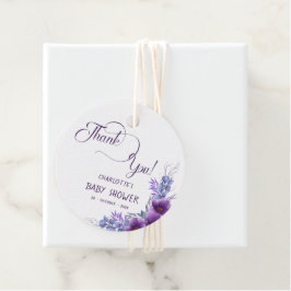 水彩紫エレガント花赤ちゃんシャワー フェイバータグ