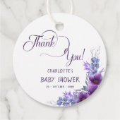 水彩紫エレガント花赤ちゃんシャワー フェイバータグ (正面)