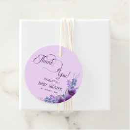 水彩紫エレガント花赤ちゃんシャワー フェイバータグ