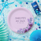 水彩紫エレガント花赤ちゃんシャワー ペーパープレート (パーティー)