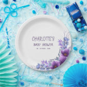 水彩紫エレガント花赤ちゃんシャワー ペーパープレート (パーティー)