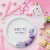 水彩紫エレガント花赤ちゃんシャワー ペーパープレート (パーティー)