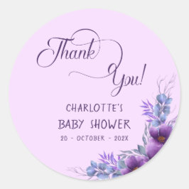 水彩紫エレガント花赤ちゃんシャワー ラウンドシール