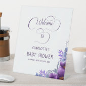 水彩紫エレガント花赤ちゃんシャワー 台座サイン (インサイチュ)