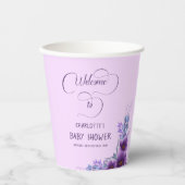 水彩紫エレガント花赤ちゃんシャワー 紙コップ (正面)