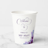 水彩紫エレガント花赤ちゃんシャワー 紙コップ (裏面)