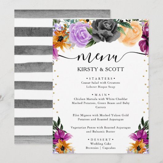水彩紫オレンジブラック結婚花 メニュー (正面/裏面)