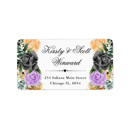 水彩紫オレンジブラック結婚花 ラベル