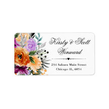 水彩紫オレンジブラック結婚花