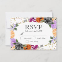 水彩紫オレンジブラック結婚花