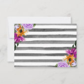 水彩紫オレンジブラック結婚花 出欠カード (裏面)