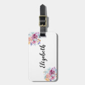 水彩紫バラフローラ パーソナライズされた ラゲッジタグ (正面縦)