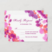 水彩紫ピンクサンゴ婚礼出欠届けカード 出欠カード (正面/裏面)