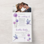 水彩紫フローラすべて1つの結婚式の招待 オールインワン招待状 (内側)
