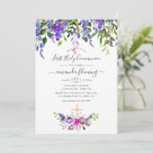 水彩紫フローラファーストホーリーコミュニオン 招待状 (スタンド正面)