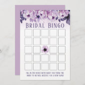 水彩紫フローラブライダルシャワービンゴ 招待状 (正面/裏面)