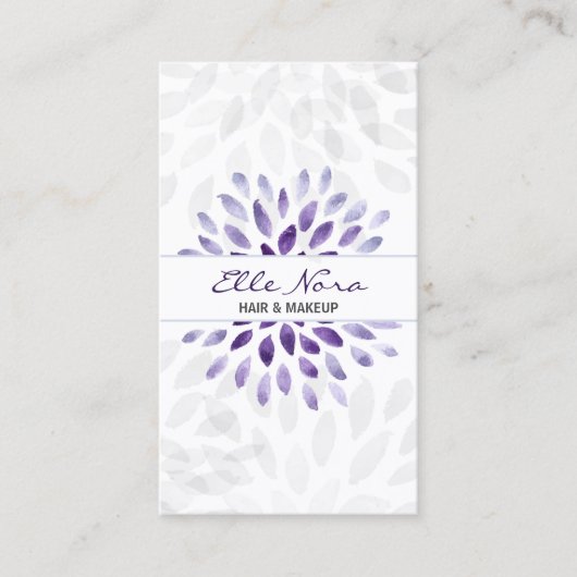 水彩紫フローラメイクアップアーティストカード 名刺 (正面)