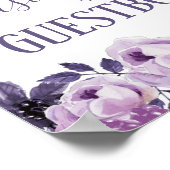 水彩紫フローラ結婚のゲストブックサイン ポスター (角)